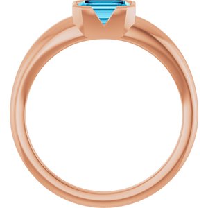 14K Rose Gold Lab-Grown Aqua Sapphire Half-Bezel Solitaire Ring