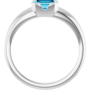 Platinum Lab-Grown Aqua Sapphire Half-Bezel Solitaire Ring