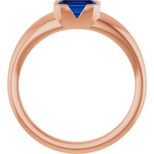 14K Rose Gold Lab-Grown Blue Sapphire Half-Bezel Solitaire Ring