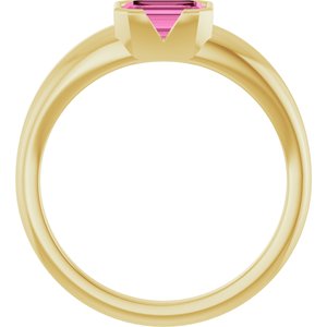 14K Yellow Gold Lab-Grown Pink Sapphire Half-Bezel Solitaire Ring