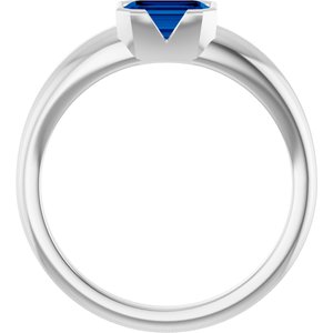 14K White Gold Lab-Grown Blue Sapphire Half-Bezel Solitaire Ring