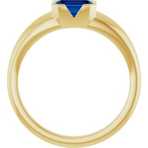 14K Yellow Gold Lab-Grown Blue Sapphire Half-Bezel Solitaire Ring