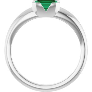 14K White Gold Lab-Grown Emerald Half-Bezel Solitaire Ring