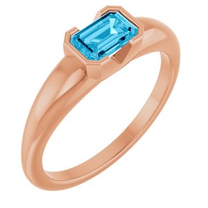 14K Rose Gold Lab-Grown Aqua Sapphire Half-Bezel Solitaire Ring