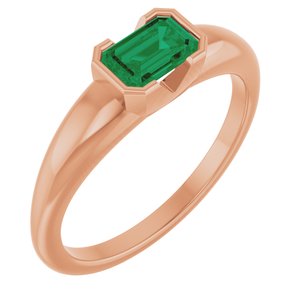14K Rose Gold Lab-Grown Emerald Half-Bezel Solitaire Ring