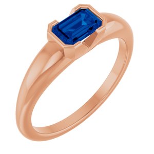 14K Rose Gold Lab-Grown Blue Sapphire Half-Bezel Solitaire Ring