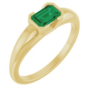 14K Yellow Gold Lab-Grown Emerald Half-Bezel Solitaire Ring