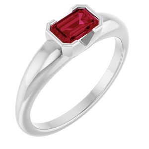 14K White Gold Lab-Grown Ruby Half-Bezel Solitaire Ring