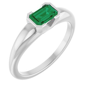 Platinum Lab-Grown Emerald Half-Bezel Solitaire Ring