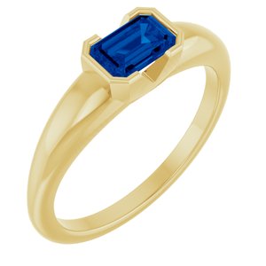 14K Yellow Gold Lab-Grown Blue Sapphire Half-Bezel Solitaire Ring