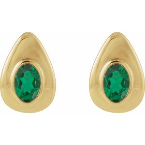 14K Yellow Gold Lab-Grown Emerald Earrings – image 2