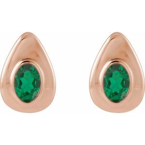 14K Rose Gold Lab-Grown Emerald Earrings – image 2