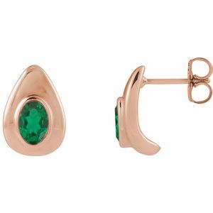14K Rose Gold Lab-Grown Emerald Earrings