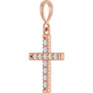 14K Rose Gold 1/5 CTW Lab-Grown Diamond French-Set Cross Pendant