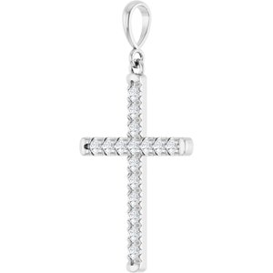 Sterling Silver 3/8 CTW Lab-Grown Diamond French-Set Cross Pendant