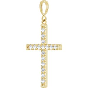 14K Yellow Gold 3/8 CTW Lab-Grown Diamond French-Set Cross Pendant
