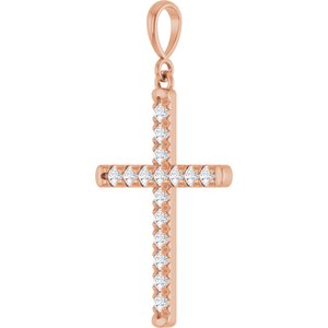 14K Rose Gold 3/8 CTW Natural Diamond French-Set Cross Pendant