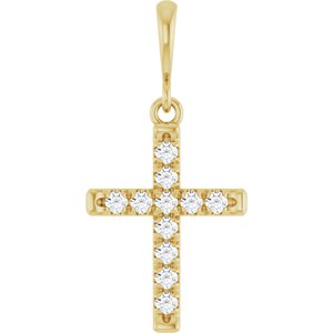 14K Yellow Gold 1/5 CTW Lab-Grown Diamond French-Set Cross Pendant
