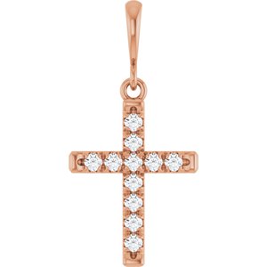 14K Rose Gold 1/5 CTW Natural Diamond French-Set Cross Pendant