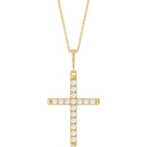 14K Yellow Gold 3/8 CTW Natural Diamond French-Set Cross 16-18" Necklace
