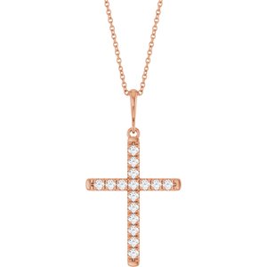 14K Rose Gold 3/8 CTW Natural Diamond French-Set Cross 16-18" Necklace