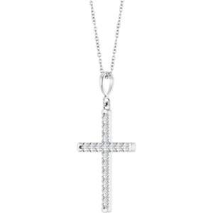 Sterling Silver 3/8 CTW Natural Diamond French-Set Cross 16-18" Necklace