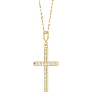 14K Yellow Gold 3/8 CTW Lab-Grown Diamond French-Set Cross 16-18" Necklace