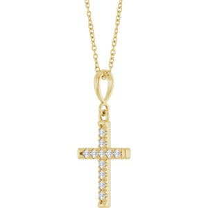 14K Yellow Gold 1/5 CTW Lab-Grown Diamond French-Set Cross 16-18" Necklace