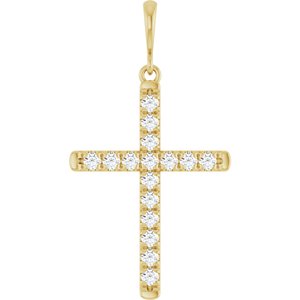 14K Yellow Gold 3/8 CTW Lab-Grown Diamond French-Set Cross Pendant