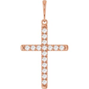 14K Rose Gold 3/8 CTW Natural Diamond French-Set Cross Pendant
