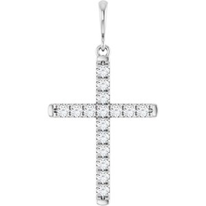 14K White Gold 3/8 CTW Lab-Grown Diamond French-Set Cross Pendant