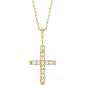 14K Yellow Gold 1/5 CTW Natural Diamond French-Set Cross 16-18" Necklace