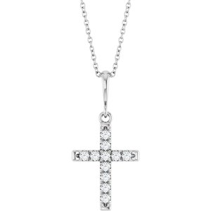 Sterling Silver 1/5 CTW Natural Diamond French-Set Cross 16-18" Necklace
