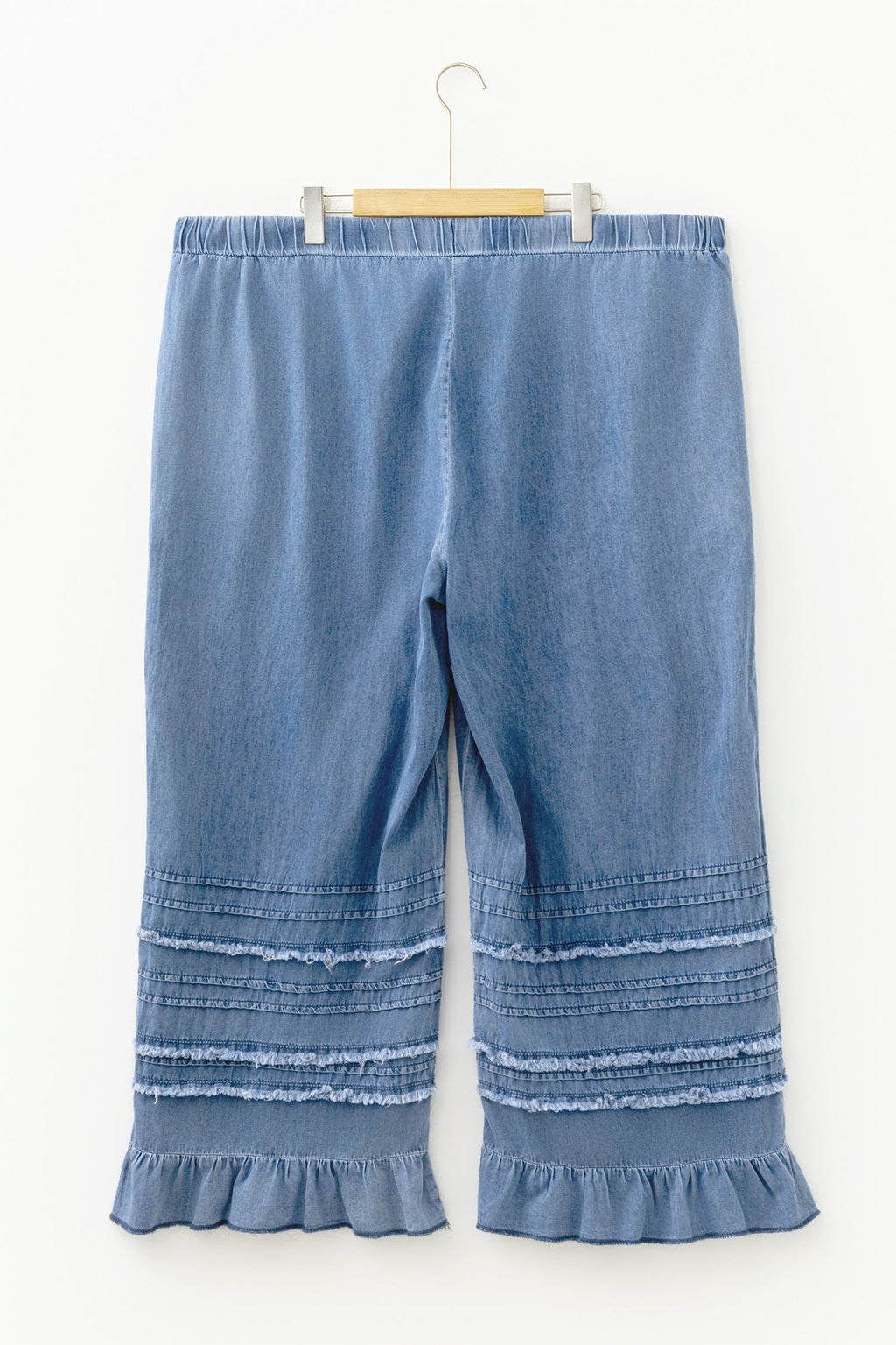 Plus Size Tiered Raw Edge Ruffle Denim Pants