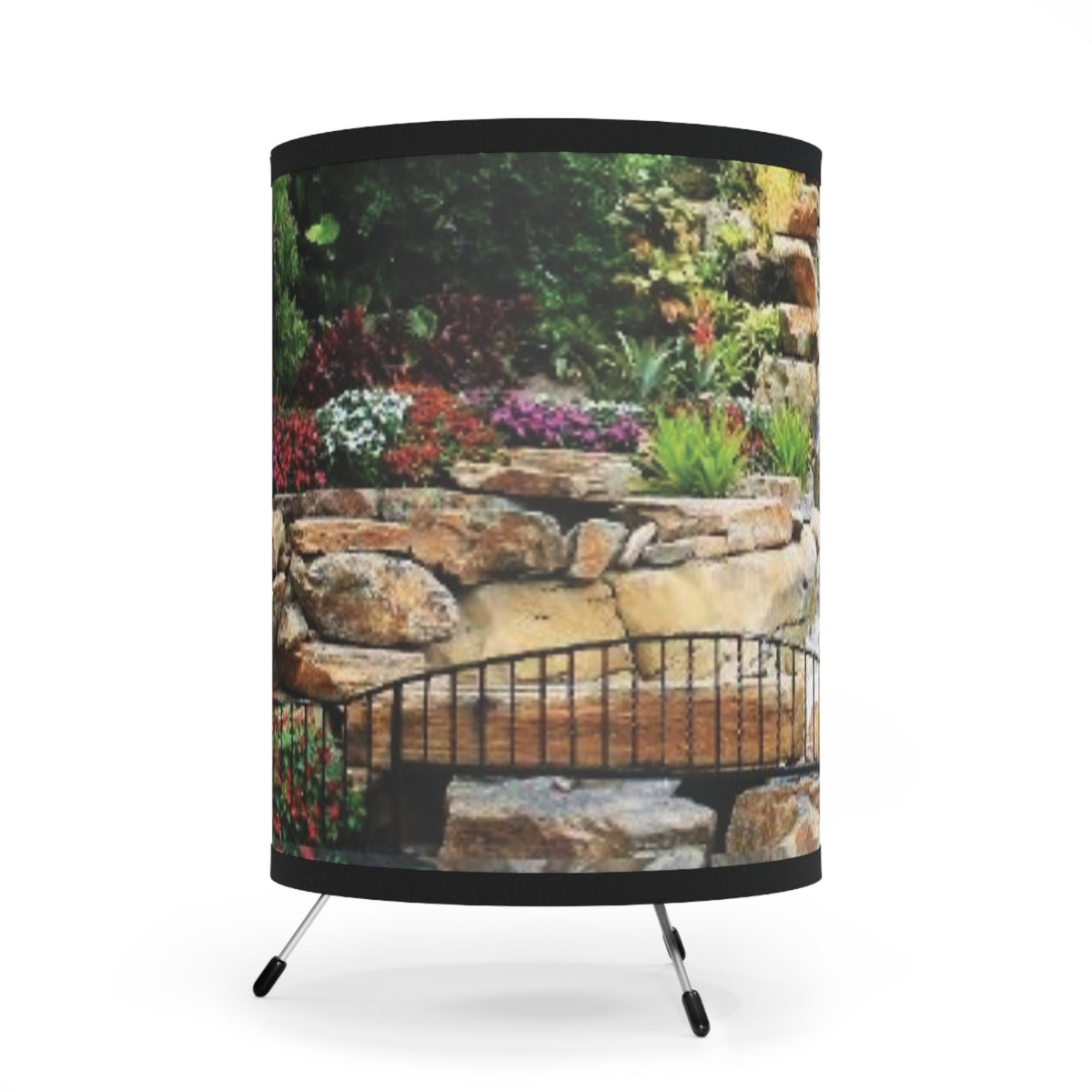 Tropical Waterfall Tripod Lamp with Printed Shade