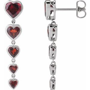 14K White Gold Natural Mozambique Garnet Heart Earrings