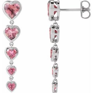 14K White Gold Natural Pink Tourmaline Heart Earrings