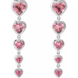 14K White Gold Natural Pink Tourmaline Heart Earrings – image 2