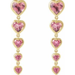 14K Yellow Gold Natural Pink Tourmaline Heart Earrings – image 2