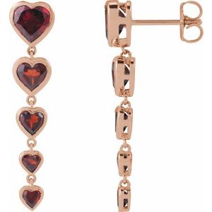 14K Rose Gold Natural Mozambique Garnet Heart Earrings