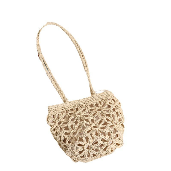 Hollow Out Cutout Floral Shoulder Straw Bag Summer Handmade Straw Bag Woven Bag Vacation Beach Bag Women Bag