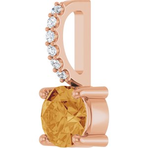 14K Rose Gold Natural Citrine & .025 CTW Lab-Grown Diamond Charm/Pendant – image 2
