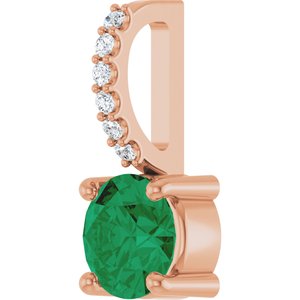 14K Rose Gold Natural Emerald & .025 CTW Lab-Grown Diamond Charm/Pendant – image 2