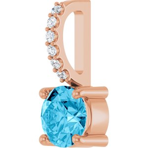 14K Rose Gold Natural Aquamarine & .025 CTW Natural Diamond Charm/Pendant