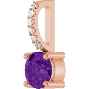 14K Rose Gold Natural Amethyst & .025 CTW Natural Diamond Charm/Pendant