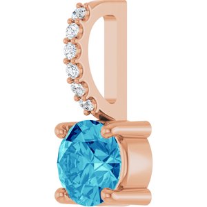 14K Rose Gold Natural Blue Zircon & .025 CTW Lab-Grown Diamond Charm/Pendant – image 2