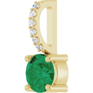 14K Yellow Gold Lab-Grown Emerald & .025 CTW Natural Diamond Charm/Pendant – image 2