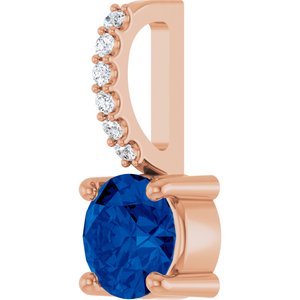 14K Rose Gold Lab-Grown Blue Sapphire & .025 CTW Lab-Grown Diamond Charm/Pendant – image 2