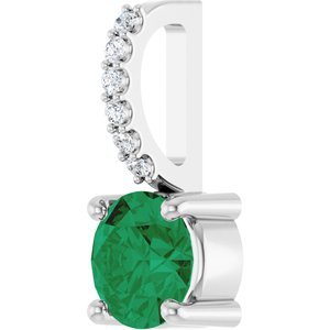 14K White Gold Natural Emerald & .025 CTW Lab-Grown Diamond Charm/Pendant – image 2