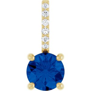 14K Yellow Gold Lab-Grown Blue Sapphire & .025 CTW Lab-Grown Diamond Charm/Pendant